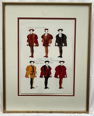 Lot 128 - Richard Hudson (b. 1954) watercolour, two costume designs for English National and Royal Opera productions, Figaro's Wedding (1991) and Die Meistersinger Von Nurnberg (1993), 35.5 x 25.5cm, in g...