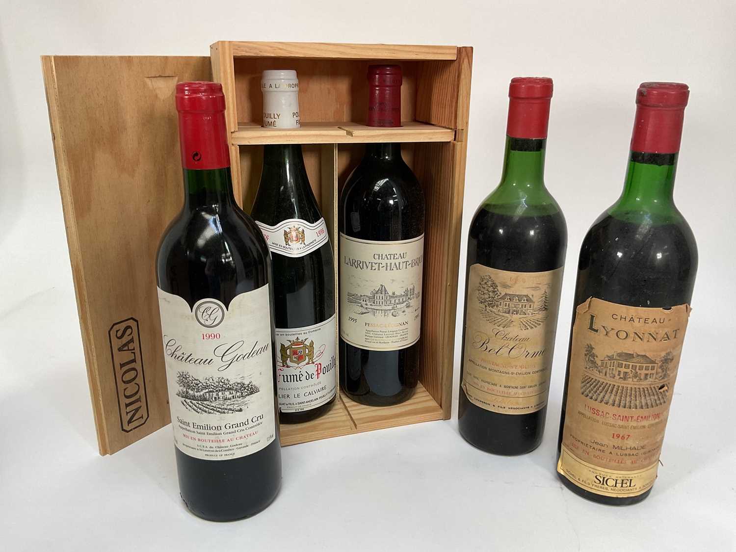Lot 13 - Wine, five bottles, Chateau Bel Orme 1966, Chateau Lyonnat 1967, Chateau Godeau 1990, Chateau Larrivet Haut Briton 1995 and Blane-fume-de-Pouilly 1996
