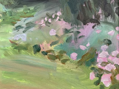 Lot 4 - John Osborne (b. 1939) oil on board - Flower garden, signed, 29.5cm x 29.5cm, framed
