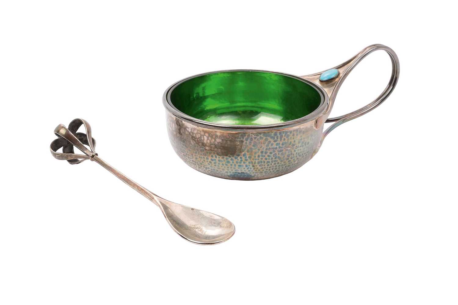 Lot 278 - Contemporary silver Guild of Handicraft silver porringer and spoon in the Arts & Crafts style