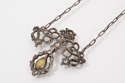Lot 513 - Antique paste set white metal pendant necklace and an antique glass and paste set oval brooch (2)
