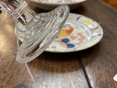 Lot 66 - 18th century firing glass, with fluted round funnel bowl, double series opaque twist stem, and stepped foot, together with another firing glass with fluted bowl and stepped foot, 10cm and 10....
