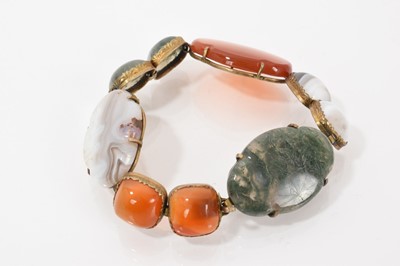 Lot 502 - 19th century hardstone and agate panel bracelet in silver gilt setting, 18cm long