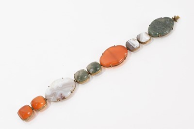 Lot 502 - 19th century hardstone and agate panel bracelet in silver gilt setting, 18cm long