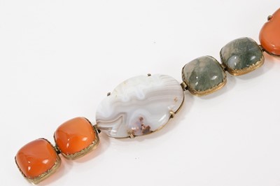 Lot 502 - 19th century hardstone and agate panel bracelet in silver gilt setting, 18cm long