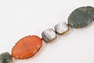 Lot 502 - 19th century hardstone and agate panel bracelet in silver gilt setting, 18cm long