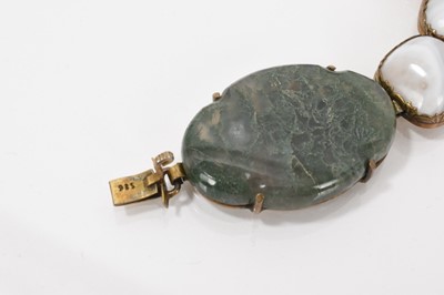 Lot 502 - 19th century hardstone and agate panel bracelet in silver gilt setting, 18cm long