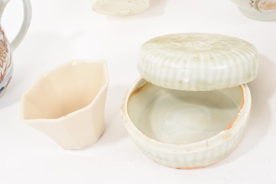 Lot 71 - Group of Chinese porcelain, including an early celadon pot and cover, blanc de chine libation cups, etc