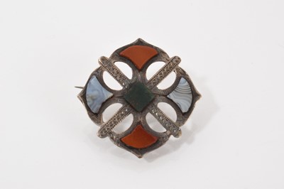 Lot 526 - Pair of Scottish hardstone white metal pendant drop earrings, similar brooch and two buttons/studs