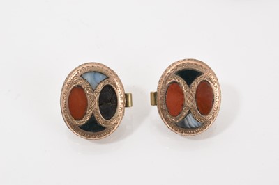 Lot 526 - Pair of Scottish hardstone white metal pendant drop earrings, similar brooch and two buttons/studs