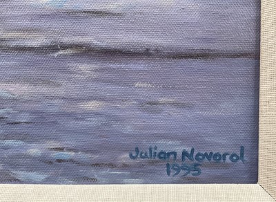 Lot 1243 - Julian Novorol (b.1949) oil on canvas - Widgeon over the Frozen Shore, signed and dated 1995, 61cm x 91cm, in gilt frame