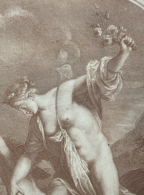 Lot 37 - 18th century, circa 1760, French engraving "Nul amour sans peine", R Lepicier after J.M. Nattier in sanguine colours, glazed gilt frame