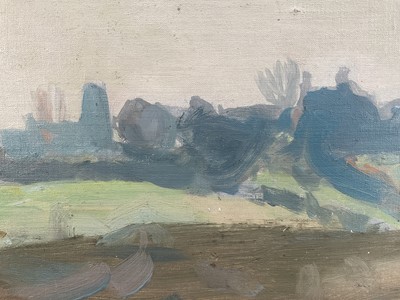 Lot 1253 - Harry Becker (1865-1928) oil on canvas board - Suffolk Landscape, 37cm x 26cm, in painted frame. Provenance: The John Russell Gallery, Ipswich