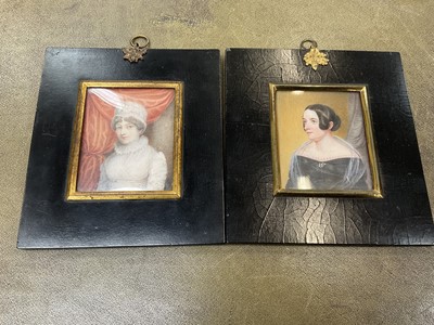 Lot 985 - Good group of six 19th century portraits of ladies on ivory