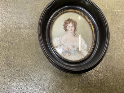 Lot 985 - Good group of six 19th century portraits of ladies on ivory