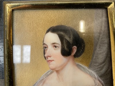 Lot 985 - Good group of six 19th century portraits of ladies on ivory