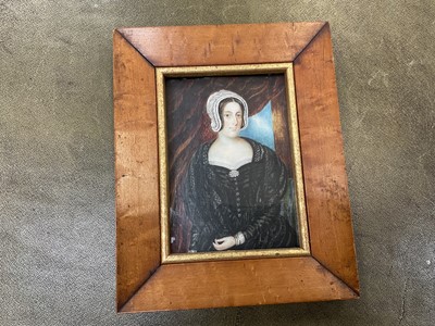 Lot 985 - Good group of six 19th century portraits of ladies on ivory