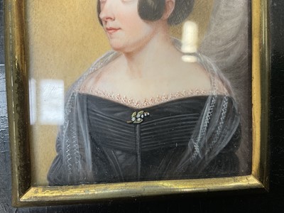 Lot 985 - Good group of six 19th century portraits of ladies on ivory