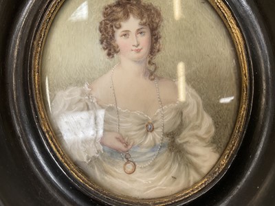 Lot 985 - Good group of six 19th century portraits of ladies on ivory