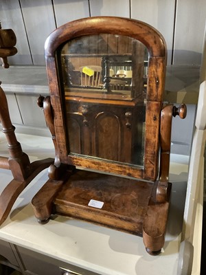 Lot 27 - Vintage wooden bound travelling trunk and a toilet mirror