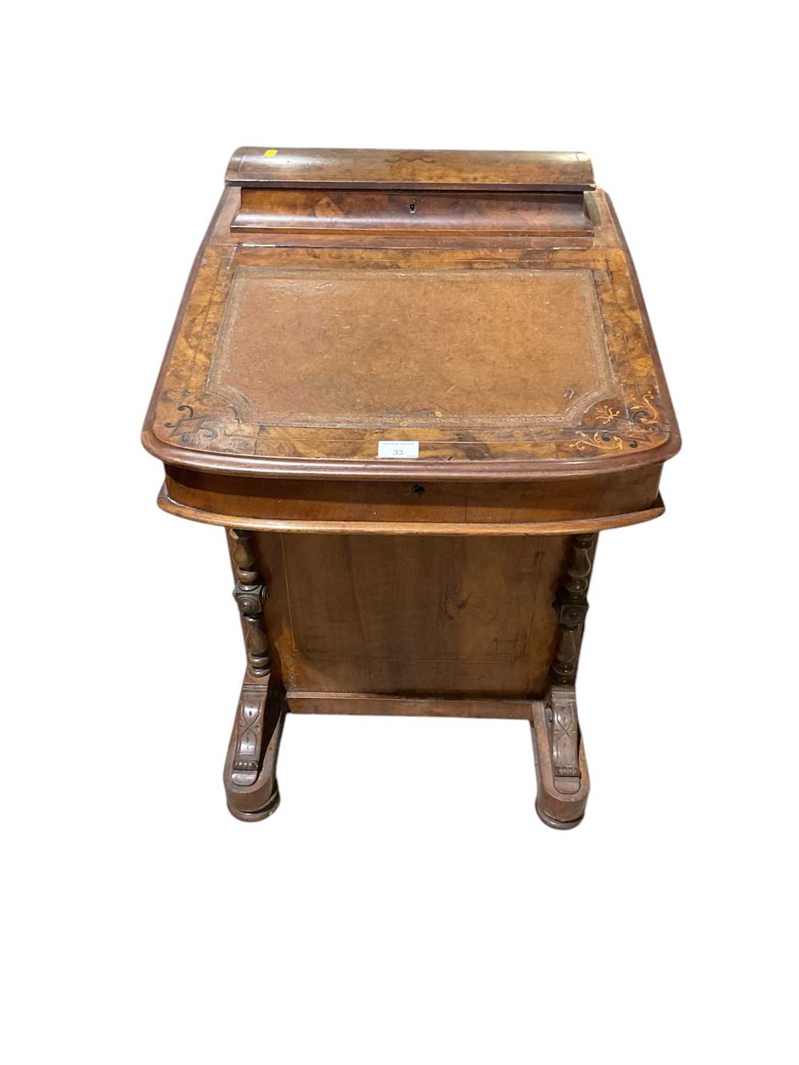 Lot 33 - Victorian inlaid walnut Davenport, 53cm wide, 57cm deep, 82cm high, and an oval occasional table