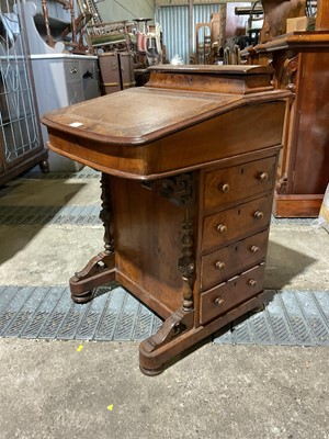 Lot 33 - Victorian inlaid walnut Davenport, 53cm wide, 57cm deep, 82cm high, and an oval occasional table