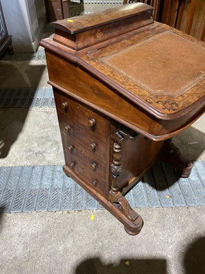 Lot 33 - Victorian inlaid walnut Davenport, 53cm wide, 57cm deep, 82cm high, and an oval occasional table