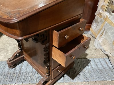 Lot 33 - Victorian inlaid walnut Davenport, 53cm wide, 57cm deep, 82cm high, and an oval occasional table