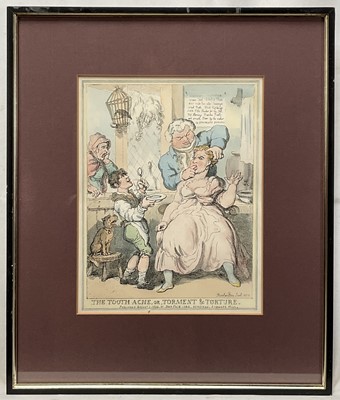 Lot 94 - After Rowlandson - 'The Tooth Ache, or Torment & Torture' and 'Hot Goose, Cabbage & Cucumbers', both 25cm x 19cm and framed and glazed (2)