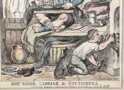 Lot 94 - After Rowlandson - 'The Tooth Ache, or Torment & Torture' and 'Hot Goose, Cabbage & Cucumbers', both 25cm x 19cm and framed and glazed (2)
