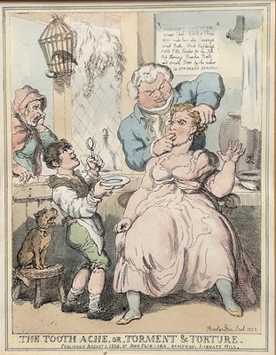 Lot 94 - After Rowlandson - 'The Tooth Ache, or Torment & Torture' and 'Hot Goose, Cabbage & Cucumbers', both 25cm x 19cm and framed and glazed (2)