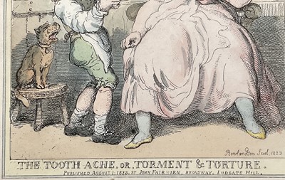 Lot 94 - After Rowlandson - 'The Tooth Ache, or Torment & Torture' and 'Hot Goose, Cabbage & Cucumbers', both 25cm x 19cm and framed and glazed (2)