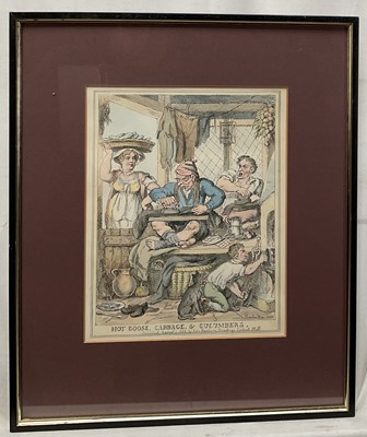 Lot 94 - After Rowlandson - 'The Tooth Ache, or Torment & Torture' and 'Hot Goose, Cabbage & Cucumbers', both 25cm x 19cm and framed and glazed (2)