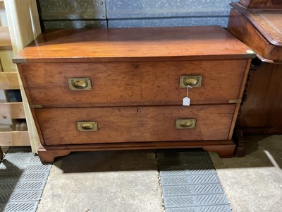 Lot 36 - Nineteenth century brass bound military chest of two drawers with flush brass handles, 110cm wide, 50.5cm deep, 62cm high