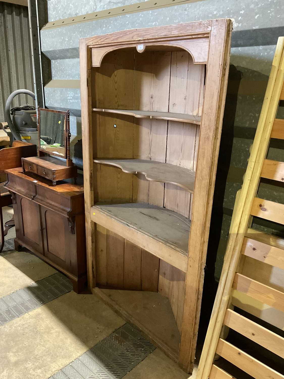 Lot 38 - Antique pine barrel back corner cupboard, 110cm wide, 191cm high