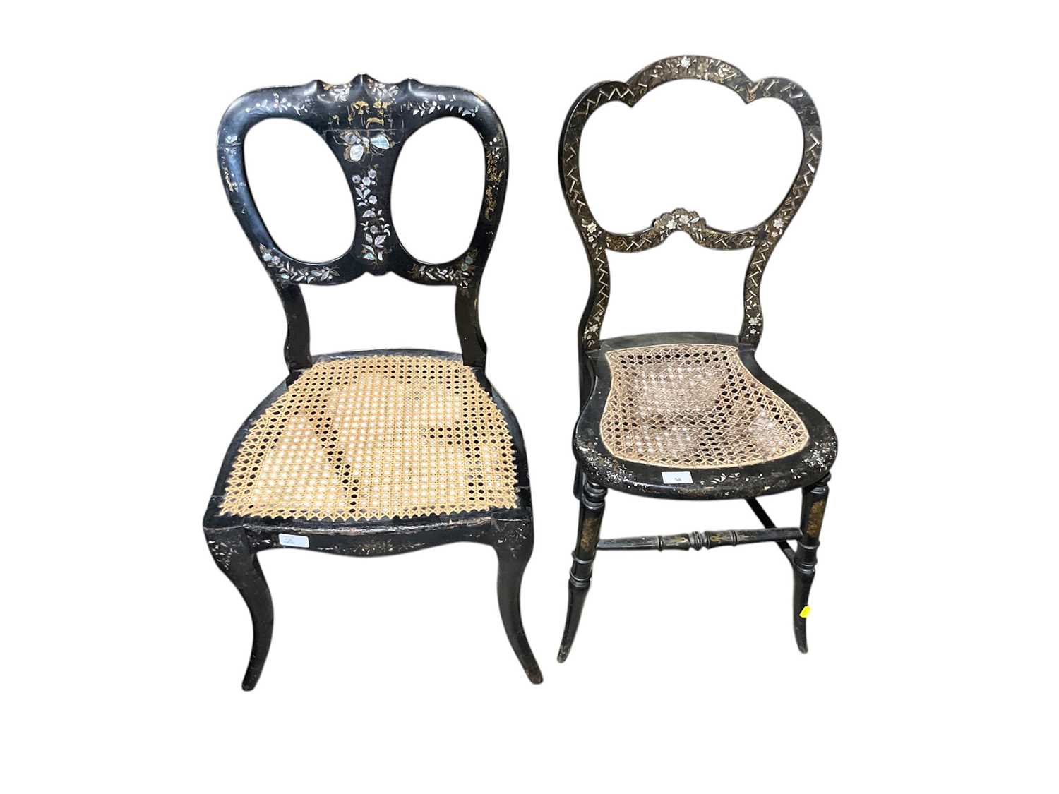Lot 58 - Victorian bedroom chair with mother of pearl inlaid decoration, together with another (2)