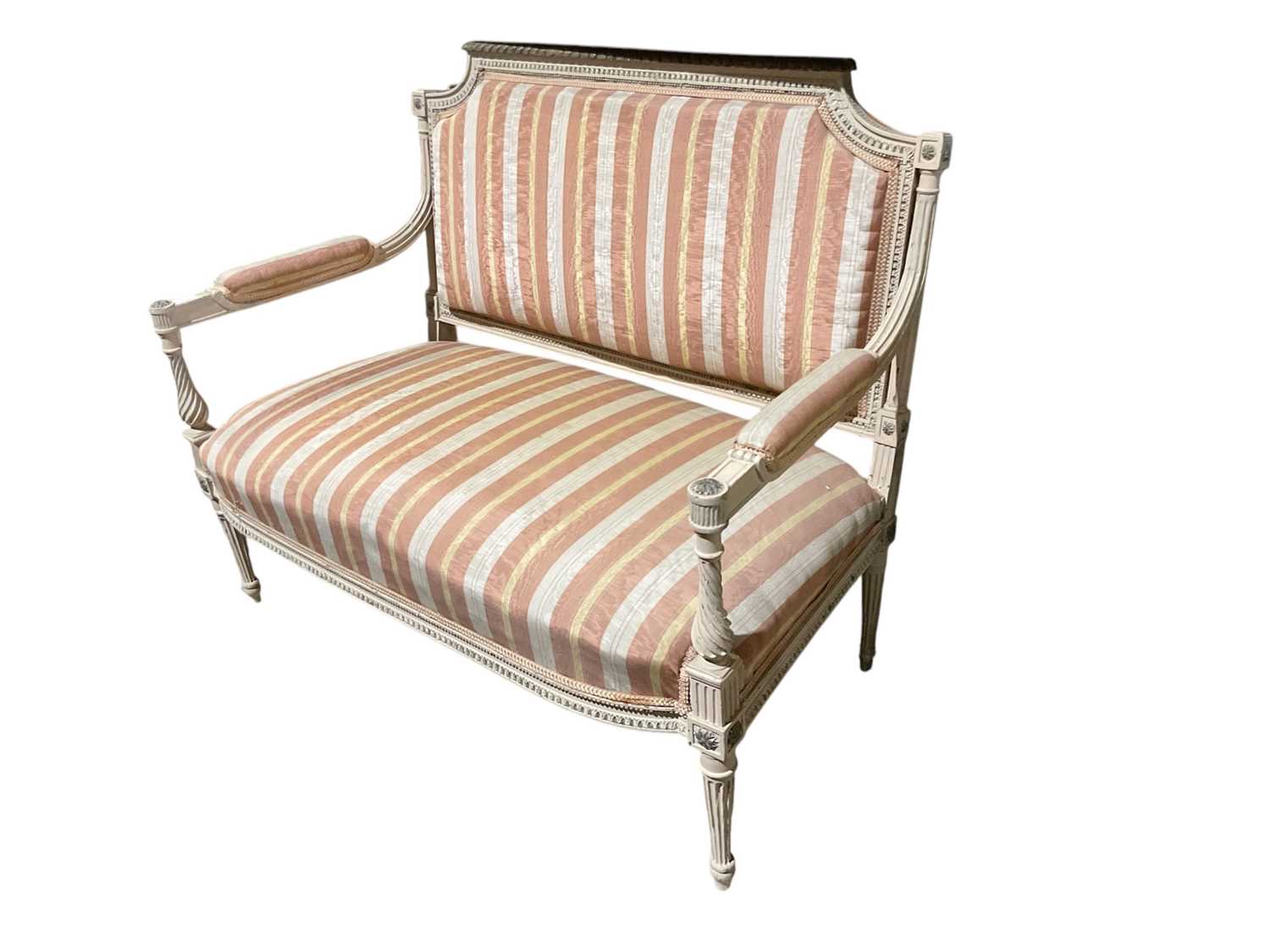 Lot 80 - Nineteenth century French painted salon sofa, 115cm wide, 94cm high, together with a similar chair (2)