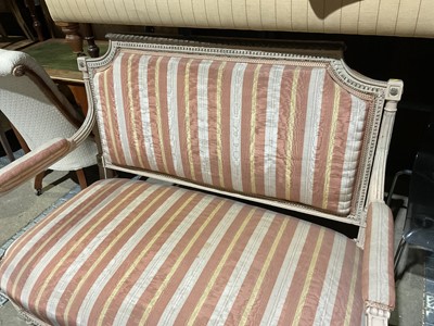 Lot 80 - Nineteenth century French painted salon sofa, 115cm wide, 94cm high, together with a similar chair (2)