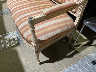 Lot 80 - Nineteenth century French painted salon sofa, 115cm wide, 94cm high, together with a similar chair (2)