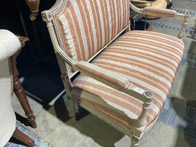 Lot 80 - Nineteenth century French painted salon sofa, 115cm wide, 94cm high, together with a similar chair (2)