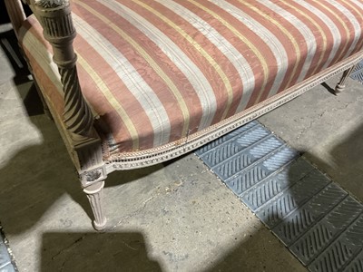 Lot 80 - Nineteenth century French painted salon sofa, 115cm wide, 94cm high, together with a similar chair (2)