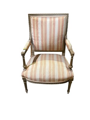 Lot 80 - Nineteenth century French painted salon sofa, 115cm wide, 94cm high, together with a similar chair (2)
