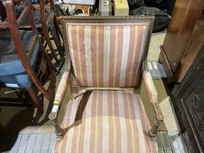 Lot 80 - Nineteenth century French painted salon sofa, 115cm wide, 94cm high, together with a similar chair (2)