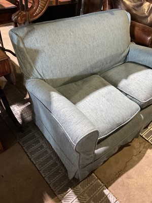 Lot 83 - Two seater settee with loose blue cover, 143cm wide
