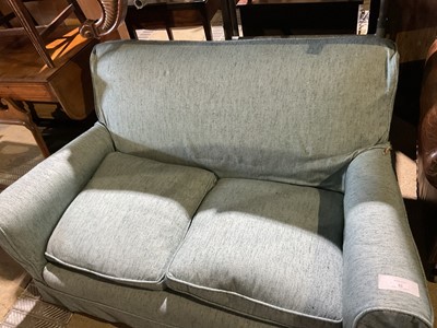 Lot 83 - Two seater settee with loose blue cover, 143cm wide
