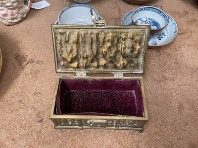 Lot 14 - 19th century brass Gothic casket with key