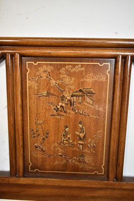 Lot 1549 - Two Drexel Heritage Furniture "Chinoiserie" bedside "nightstand" cabinets and a matching bed headboard