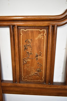 Lot 1549 - Two Drexel Heritage Furniture "Chinoiserie" bedside "nightstand" cabinets and a matching bed headboard