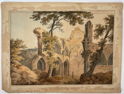 Lot 63 - Collection of early 19th Century watercolours and drawings of architectural subjects, including one rural homestead named to John Varley and another to David Cox. 8 works