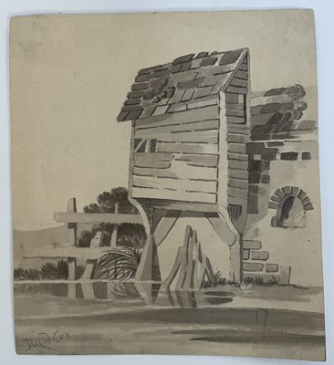 Lot 63 - Collection of early 19th Century watercolours and drawings of architectural subjects, including one rural homestead named to John Varley and another to David Cox. 8 works